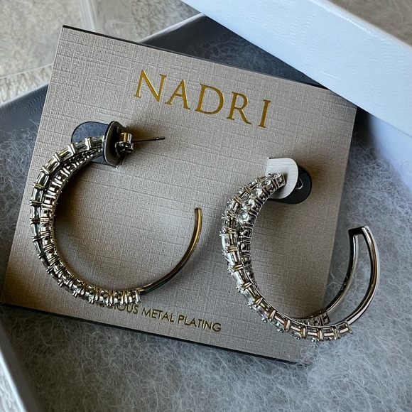 Nadri Isle Cubic Zirconia Crossed Hoop Earrings RHODIUM NWT - Picture 4 of 12